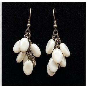 Vintage White Cha Cha Mid Century Mod Dangle Earrings Retro White Cluster Boho